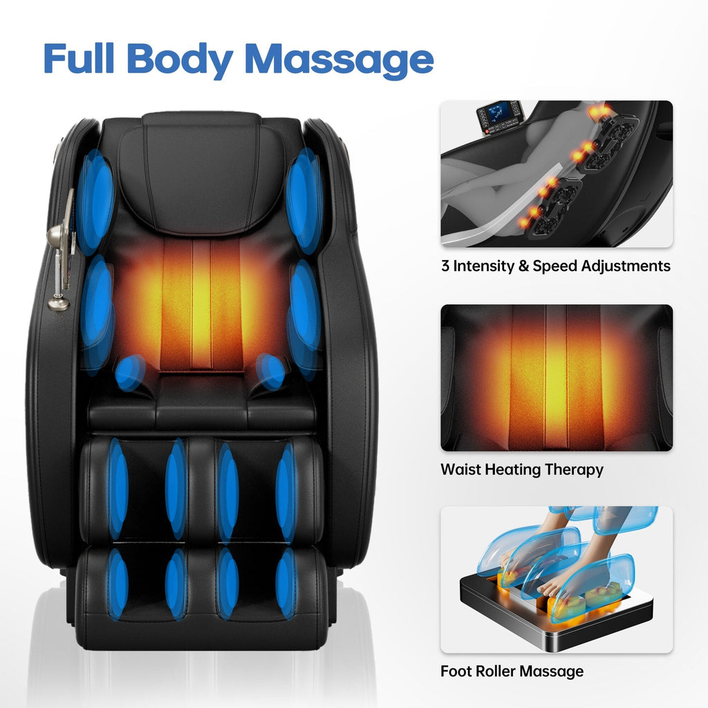 Fauteuil de massage complet, fauteuil inclinable à gravité zéro avec airbags, thermothérapie et haut-parleurs Hi-Fi, commande par écran tactile LCD