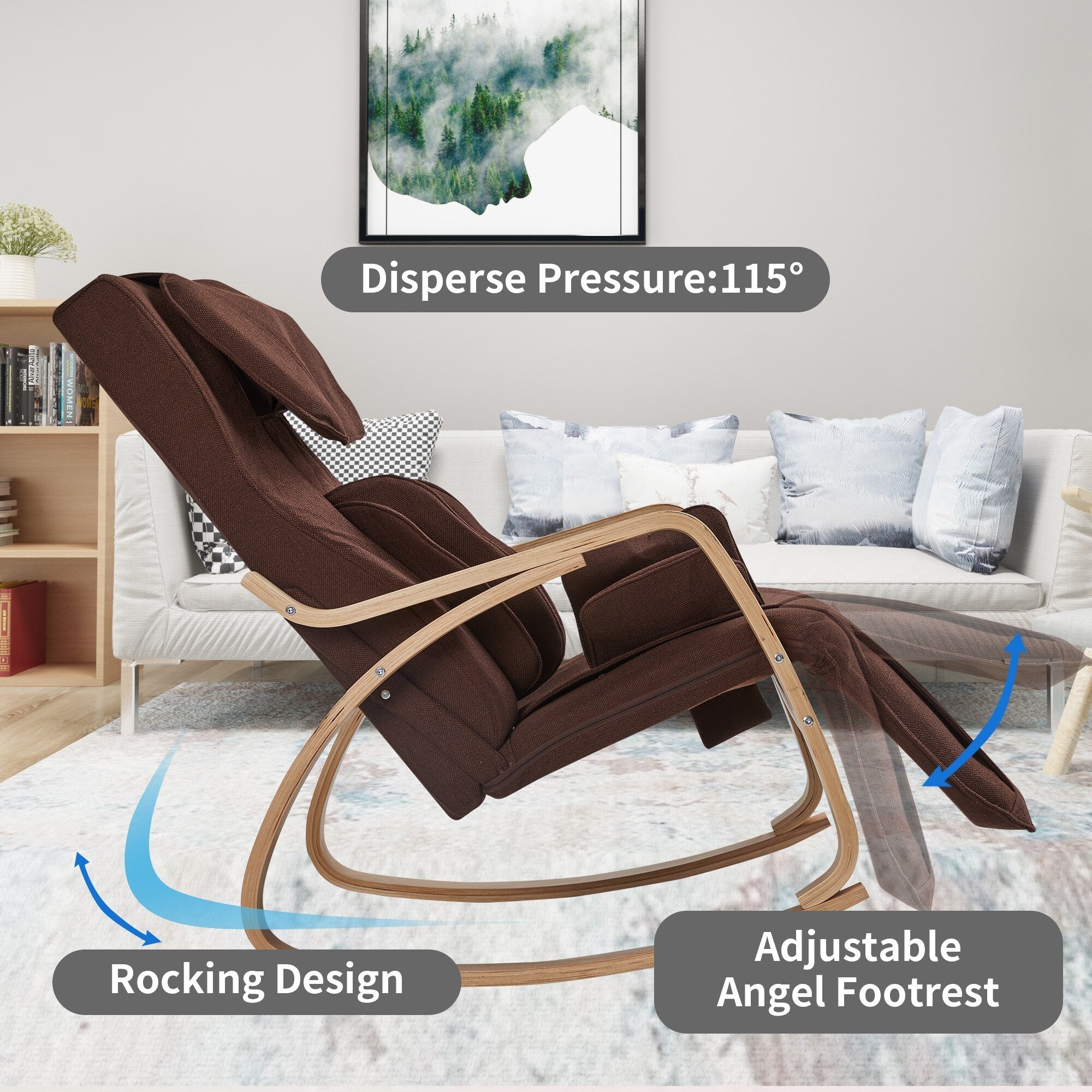 Fauteuil inclinable de massage complet du corps avec bascule et chauffage, réglage sur 5 angles, massage des hanches par airbag, pétrissage du cou