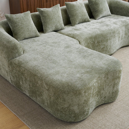 Canapé sectionnel en L à compression complète avec méridienne incurvée, canapé modulaire en chenille, canapé à compression