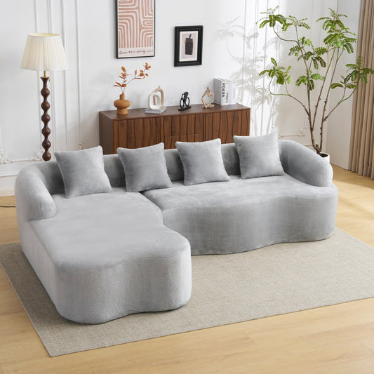 Canapé sectionnel en L à compression complète avec méridienne incurvée, canapé modulaire en chenille, canapé à compression
