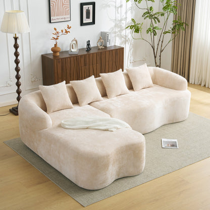 Canapé sectionnel en L à compression complète avec méridienne incurvée, canapé modulaire en chenille, canapé à compression