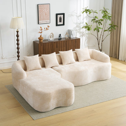 Canapé sectionnel en L à compression complète avec méridienne incurvée, canapé modulaire en chenille, canapé à compression