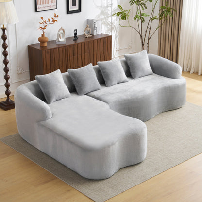 Canapé sectionnel en L à compression complète avec méridienne incurvée, canapé modulaire en chenille, canapé à compression