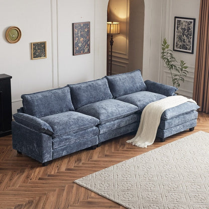 Canapé KD double coussin en chenille avec pouf
