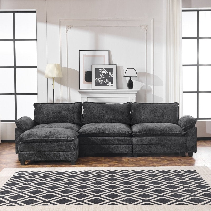 Canapé KD double coussin en chenille avec pouf