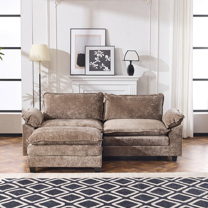 Canapé KD double coussin en chenille avec pouf