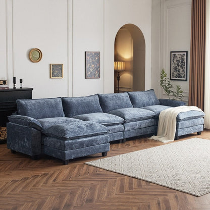 Canapé KD double coussin en chenille avec pouf
