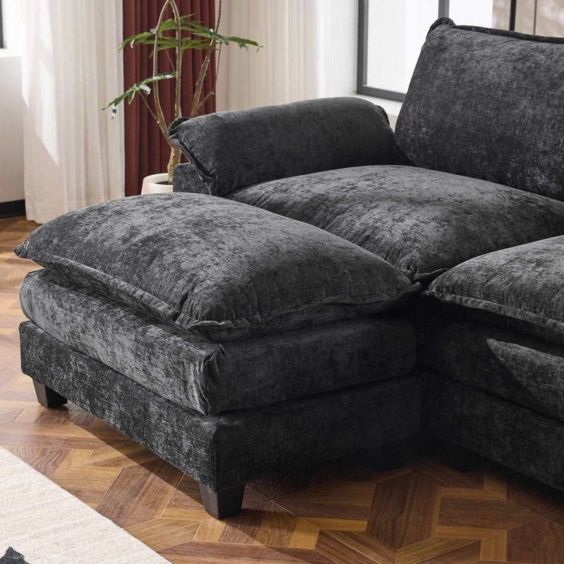 Canapé KD double coussin en chenille avec pouf