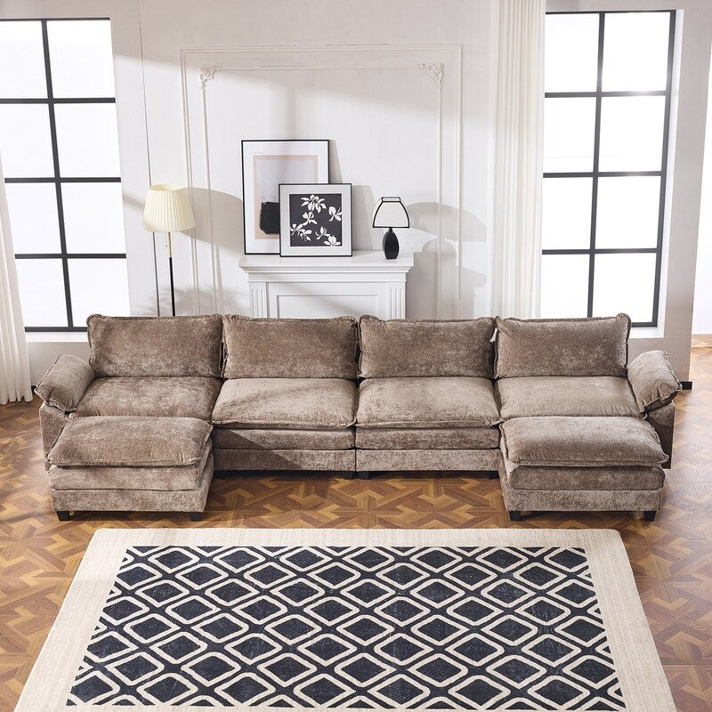Canapé KD double coussin en chenille avec pouf