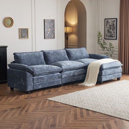 Canapé KD double coussin en chenille avec pouf