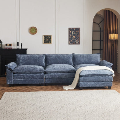Canapé KD double coussin en chenille avec pouf