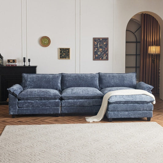 Canapé KD double coussin en chenille avec pouf