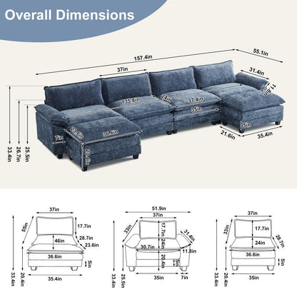 Canapé KD double coussin en chenille avec pouf