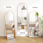 Miroir arqué pleine longueur avec verre incassable et support, cadre en alliage d'aluminium pour vestiaire de chambre, sur pied