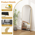 Miroir arqué pleine longueur avec verre incassable et support, cadre en alliage d'aluminium pour vestiaire de chambre, sur pied