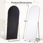 Miroir arqué pleine longueur avec verre incassable et support, cadre en alliage d'aluminium pour vestiaire de chambre, sur pied