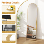 Miroir arqué pleine longueur avec verre incassable et support, cadre en alliage d'aluminium pour vestiaire de chambre, sur pied
