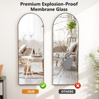 Miroir arqué pleine longueur avec verre incassable et support, cadre en alliage d'aluminium pour vestiaire de chambre, sur pied