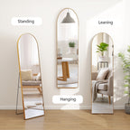 Miroir arqué pleine longueur avec verre incassable et support, cadre en alliage d'aluminium pour vestiaire de chambre, sur pied