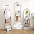 Miroir arqué pleine longueur avec verre incassable et support, cadre en alliage d'aluminium pour vestiaire de chambre, sur pied