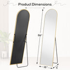 Miroir arqué pleine longueur avec verre incassable et support, cadre en alliage d'aluminium pour vestiaire de chambre, sur pied