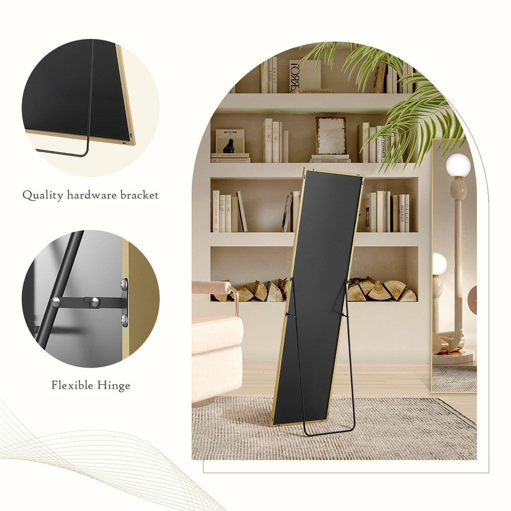 Miroir pleine longueur avec support, miroir de sol avec cadre en alliage d'aluminium pour chambre à coucher, miroir mural sur pied pour vestiaire