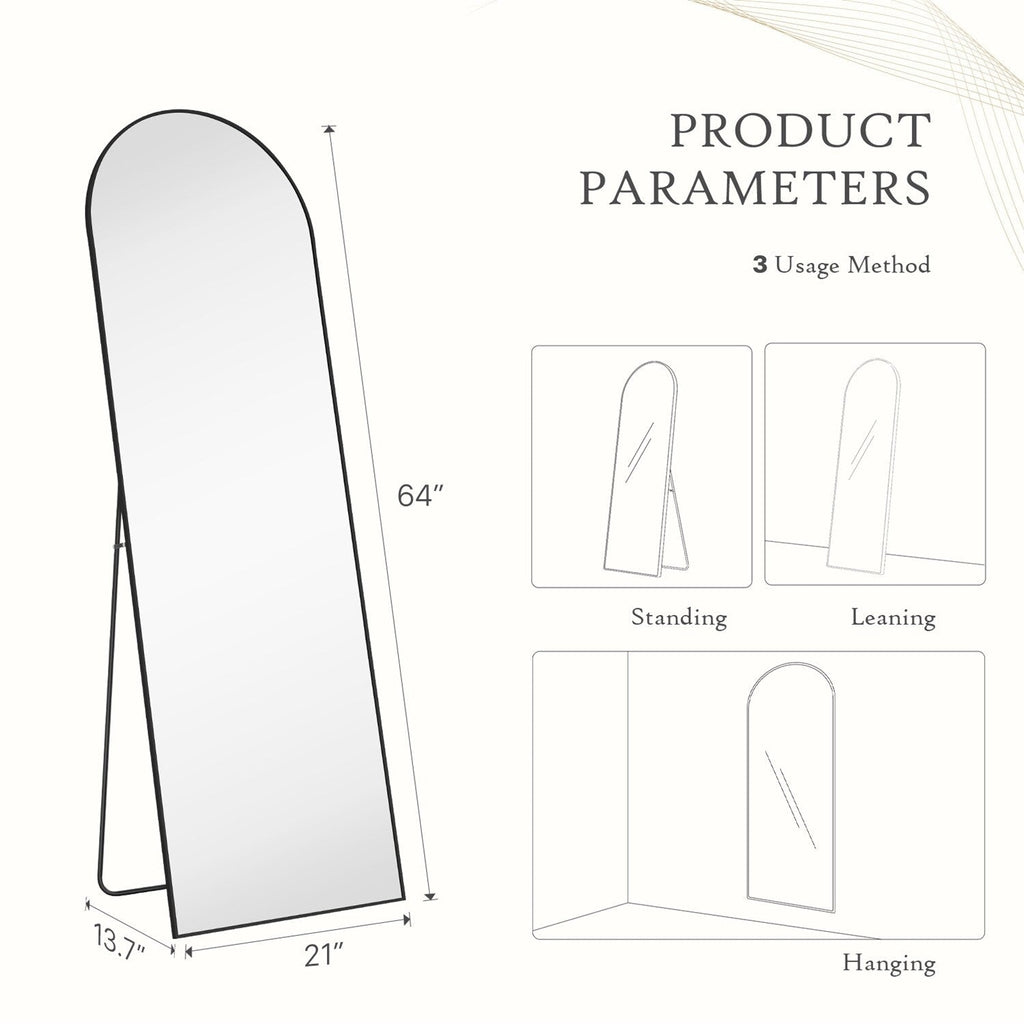 Miroir pleine longueur avec support, miroir de sol avec cadre en alliage d'aluminium pour chambre à coucher, miroir mural sur pied pour vestiaire