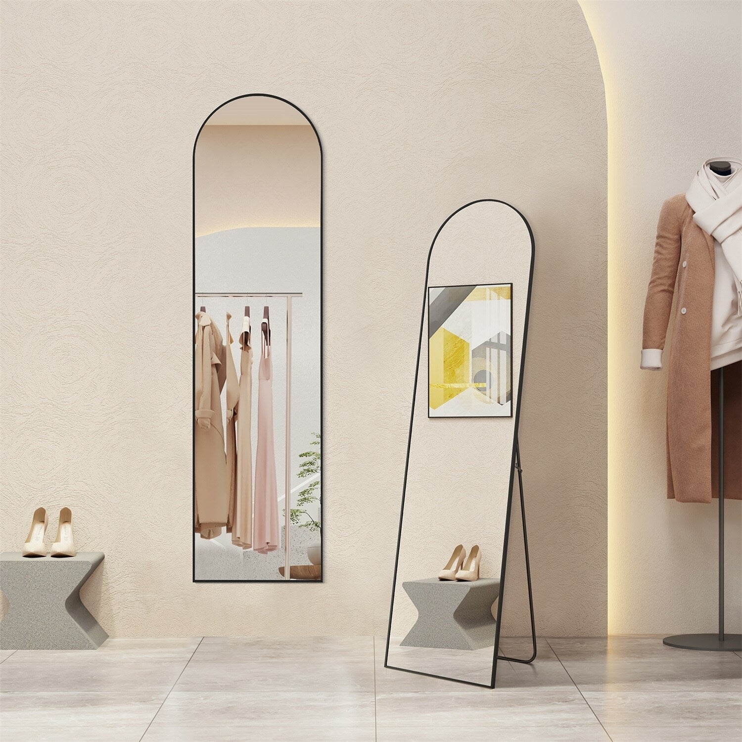 Miroir pleine longueur avec support, miroir de sol avec cadre en alliage d'aluminium pour chambre à coucher, miroir mural sur pied pour vestiaire