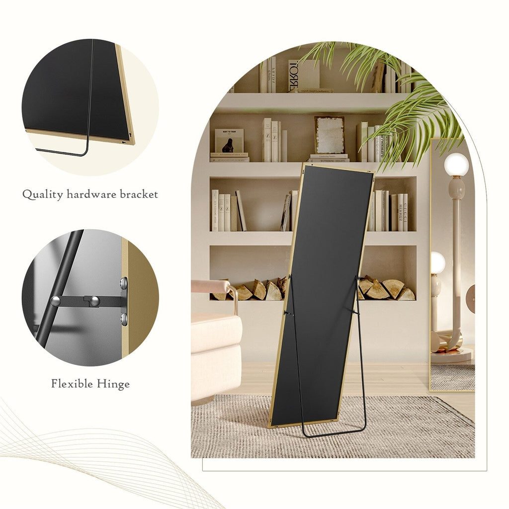 Miroir pleine longueur avec support, miroir de sol avec cadre en alliage d'aluminium pour chambre à coucher, miroir mural sur pied pour vestiaire