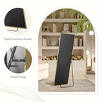 Miroir pleine longueur avec support, miroir de sol avec cadre en alliage d'aluminium pour chambre à coucher, miroir mural sur pied pour vestiaire