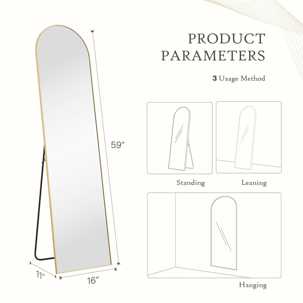 Miroir pleine longueur avec support, miroir de sol avec cadre en alliage d'aluminium pour chambre à coucher, miroir mural sur pied pour vestiaire