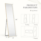 Miroir pleine longueur avec support, miroir de sol avec cadre en alliage d'aluminium pour chambre à coucher, miroir mural sur pied pour vestiaire