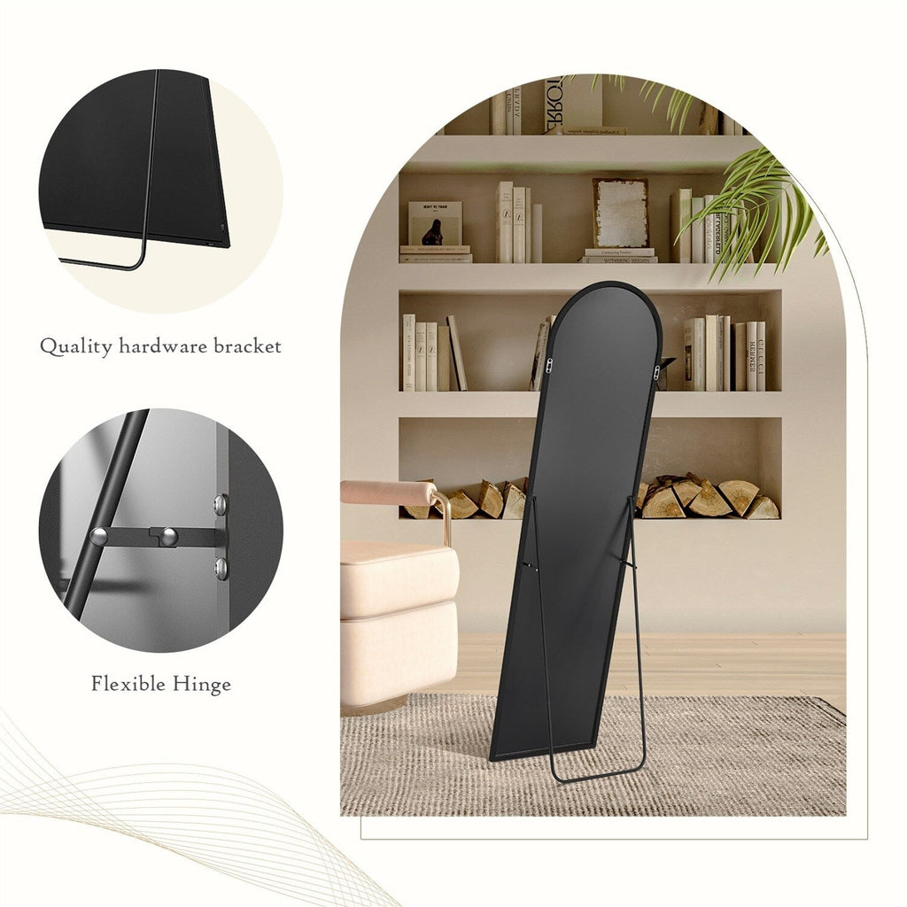 Miroir pleine longueur avec support, miroir de sol avec cadre en alliage d'aluminium pour chambre à coucher, miroir mural sur pied pour vestiaire