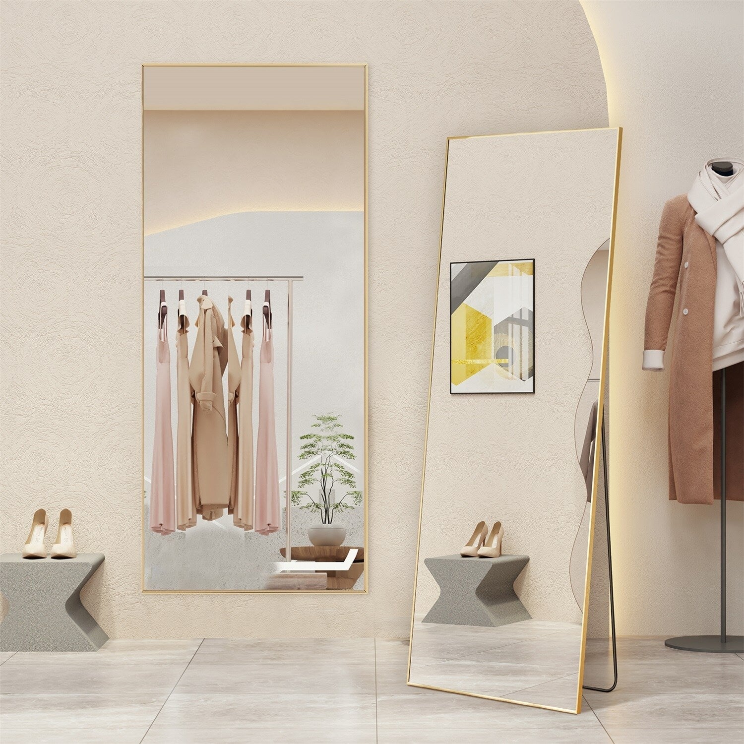 Miroir pleine longueur avec support, miroir de sol avec cadre en alliage d'aluminium pour chambre à coucher, miroir mural sur pied pour vestiaire