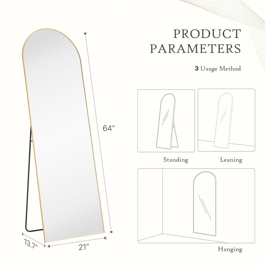 Miroir pleine longueur avec support, miroir de sol avec cadre en alliage d'aluminium pour chambre à coucher, miroir mural sur pied pour vestiaire
