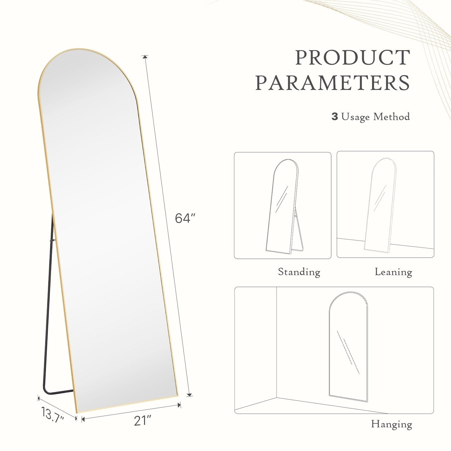 Miroir pleine longueur avec support, miroir de sol avec cadre en alliage d'aluminium pour chambre à coucher, miroir mural sur pied pour vestiaire