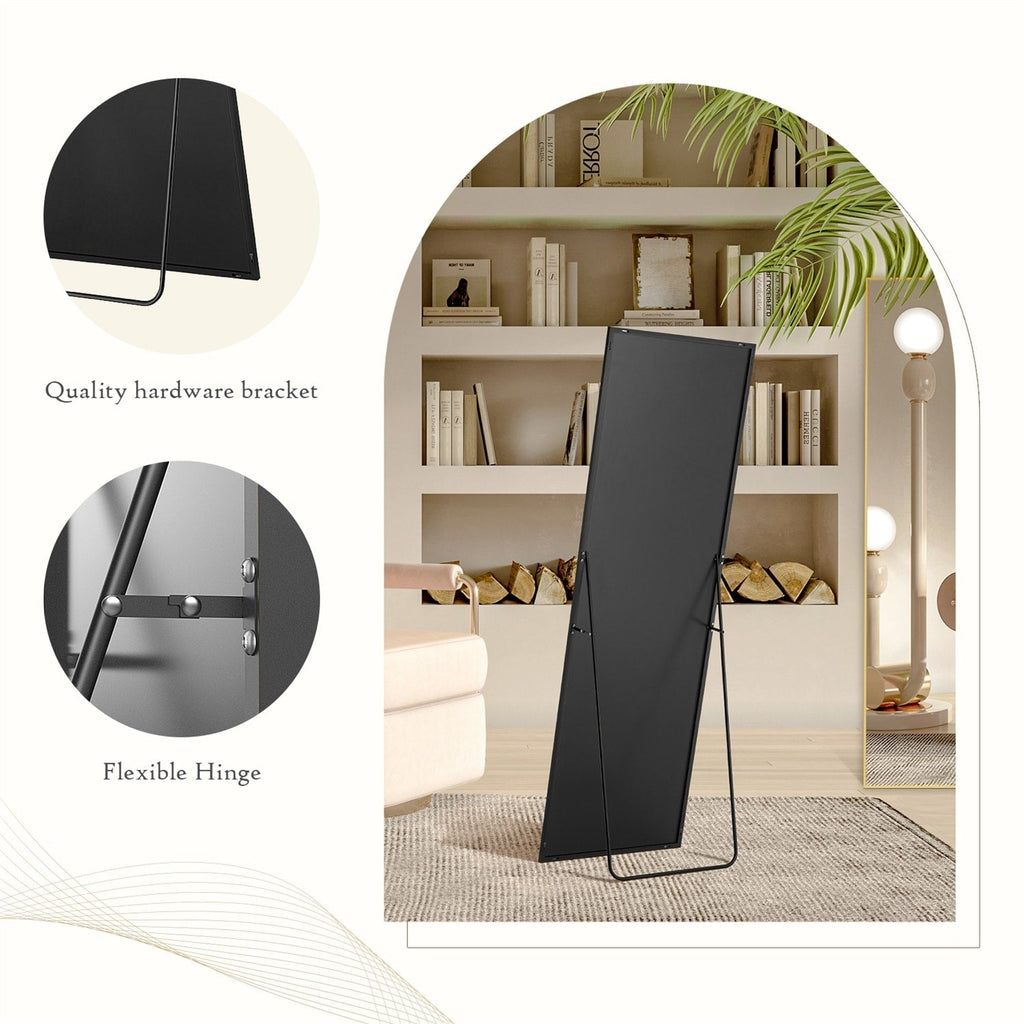 Miroir pleine longueur avec support, miroir de sol avec cadre en alliage d'aluminium pour chambre à coucher, miroir mural sur pied pour vestiaire