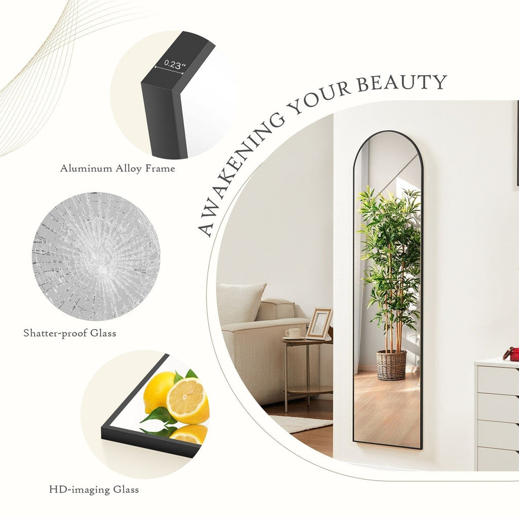 Miroir pleine longueur avec support, miroir de sol avec cadre en alliage d'aluminium pour chambre à coucher, miroir mural sur pied pour vestiaire