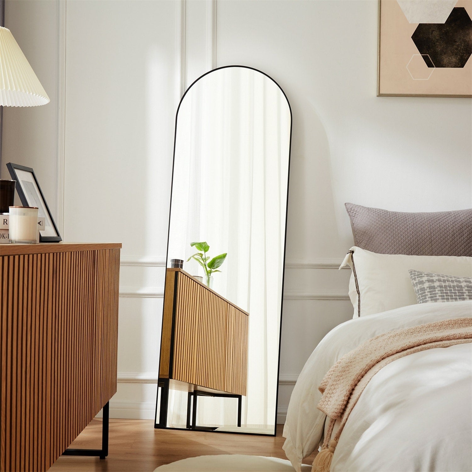 Miroir pleine longueur avec support, miroir de sol avec cadre en alliage d'aluminium pour chambre à coucher, miroir mural sur pied pour vestiaire