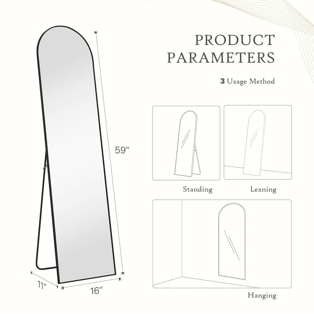 Miroir pleine longueur avec support, miroir de sol avec cadre en alliage d'aluminium pour chambre à coucher, miroir mural sur pied pour vestiaire