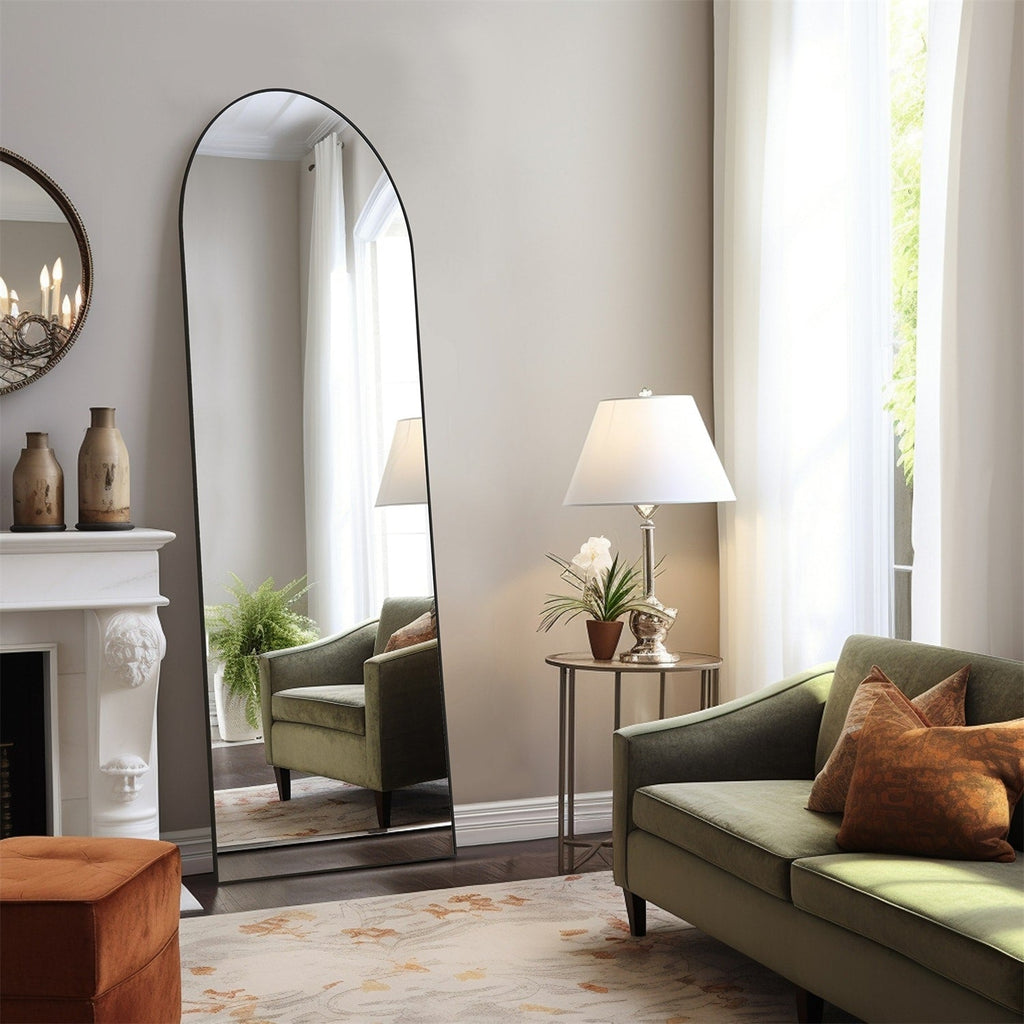 Miroir pleine longueur avec support, miroir de sol avec cadre en alliage d'aluminium pour chambre à coucher, miroir mural sur pied pour vestiaire