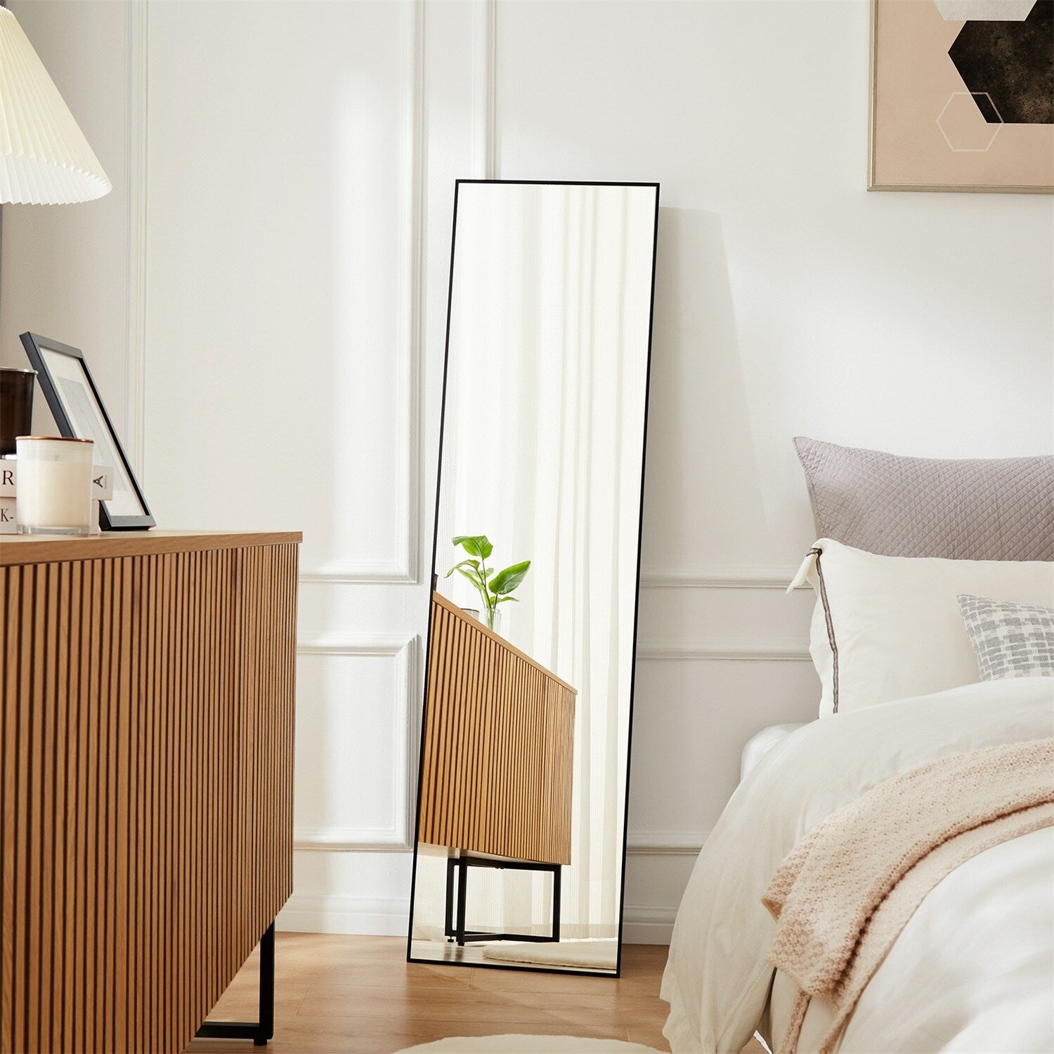 Miroir pleine longueur avec support, miroir de sol avec cadre en alliage d'aluminium pour chambre à coucher, miroir mural sur pied pour vestiaire
