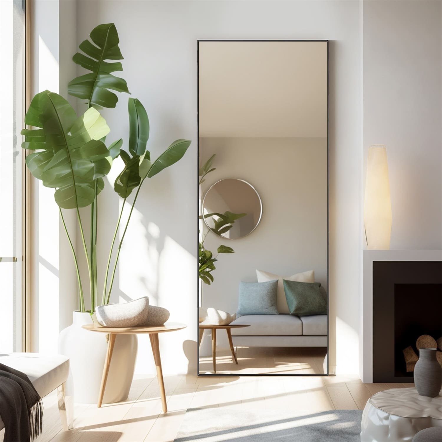 Miroir pleine longueur avec support, miroir de sol avec cadre en alliage d'aluminium pour chambre à coucher, miroir mural sur pied pour vestiaire