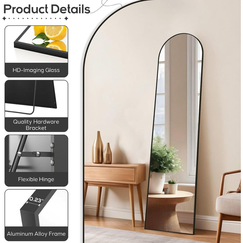 Miroir pleine longueur avec support, miroir de sol avec cadre en alliage d'aluminium pour chambre à coucher, miroir mural sur pied pour vestiaire