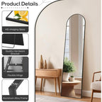 Miroir pleine longueur avec support, miroir de sol avec cadre en alliage d'aluminium pour chambre à coucher, miroir mural sur pied pour vestiaire