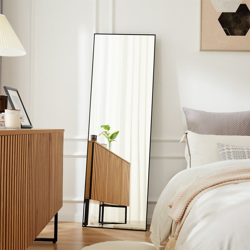 Miroir pleine longueur avec support, miroir de sol avec cadre en alliage d'aluminium pour chambre à coucher, miroir mural sur pied pour vestiaire