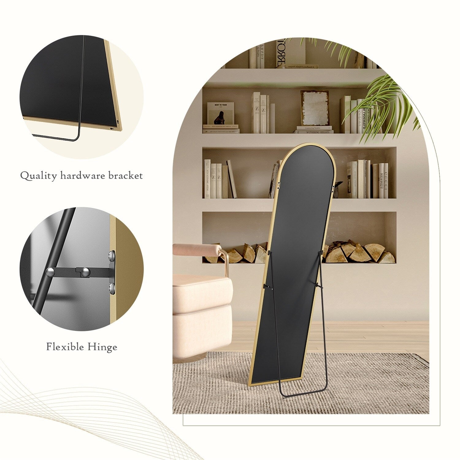 Miroir pleine longueur avec support, miroir de sol avec cadre en alliage d'aluminium pour chambre à coucher, miroir mural sur pied pour vestiaire