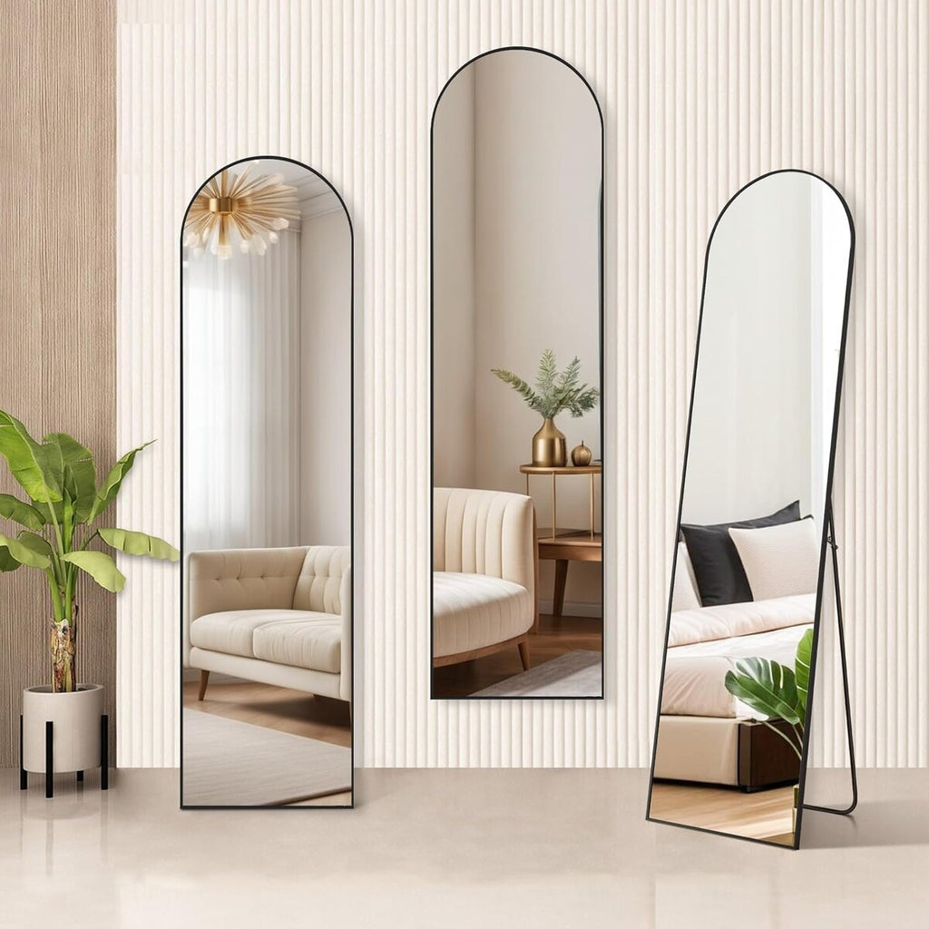 Miroir pleine longueur avec support, miroir de sol avec cadre en alliage d'aluminium pour chambre à coucher, miroir mural sur pied pour vestiaire