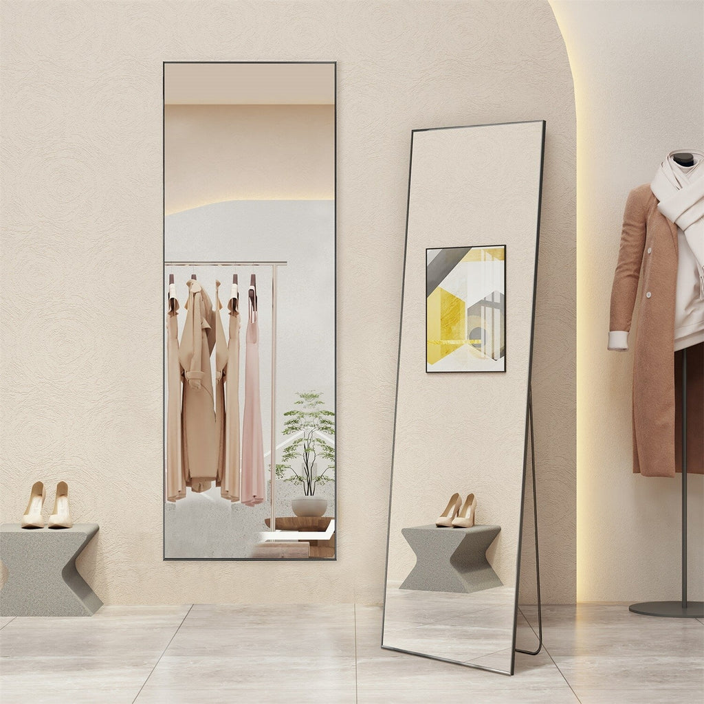 Miroir pleine longueur avec support, miroir de sol avec cadre en alliage d'aluminium pour chambre à coucher, miroir mural sur pied pour vestiaire