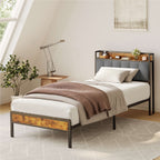Cadre de lit plateforme en métal pour lit simple, double, queen ou king size avec tête de lit rembourrée et rangement
